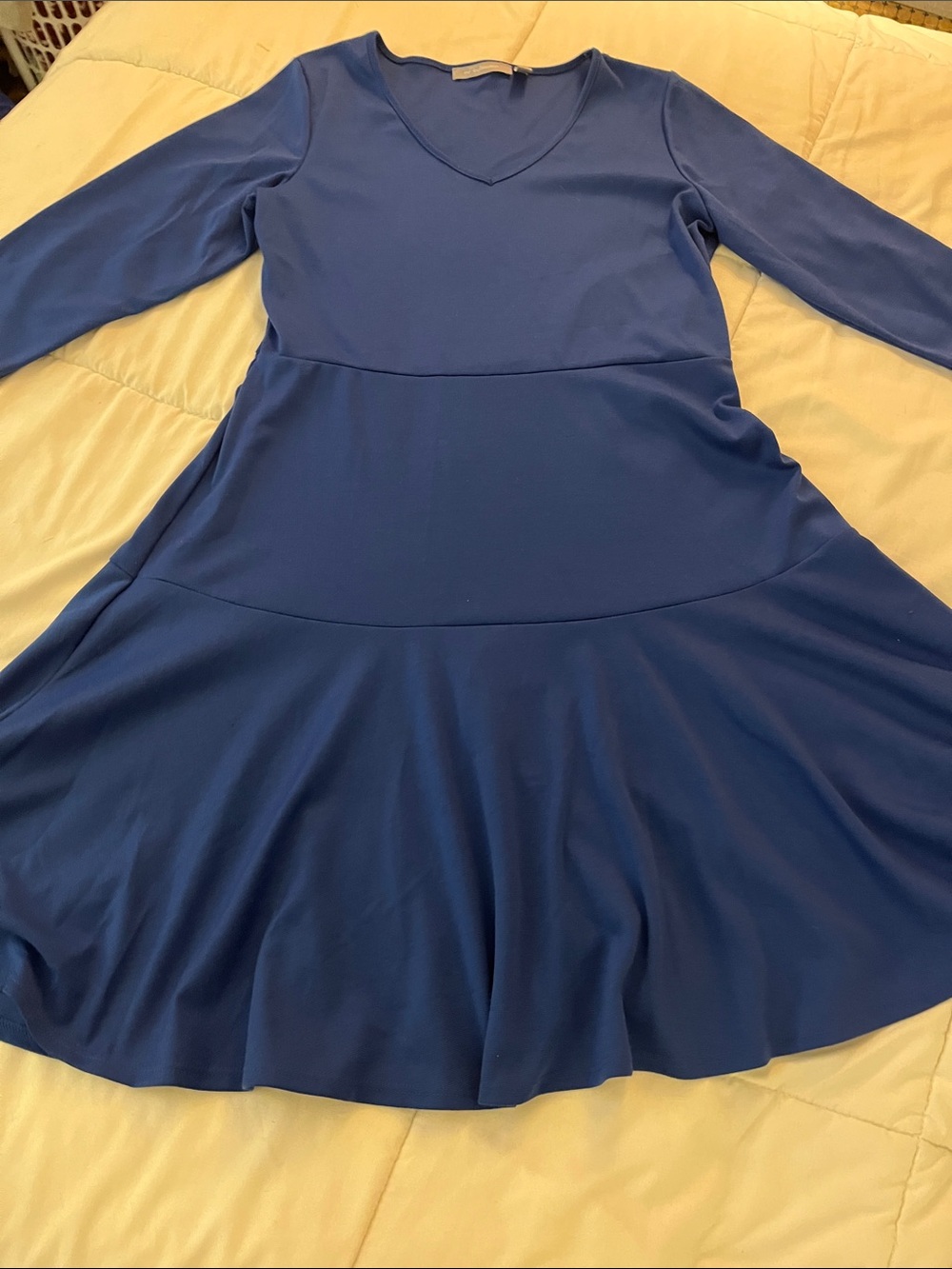 NY Collection Women's V-Neck 3/4  Sleeve Fit & Flare Dress in Royal Blue
